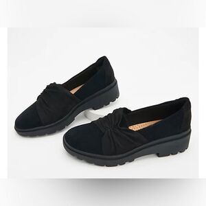 Clarks Collection Ruched Slip-On Loafers - Calla Style black suede size 7 wide